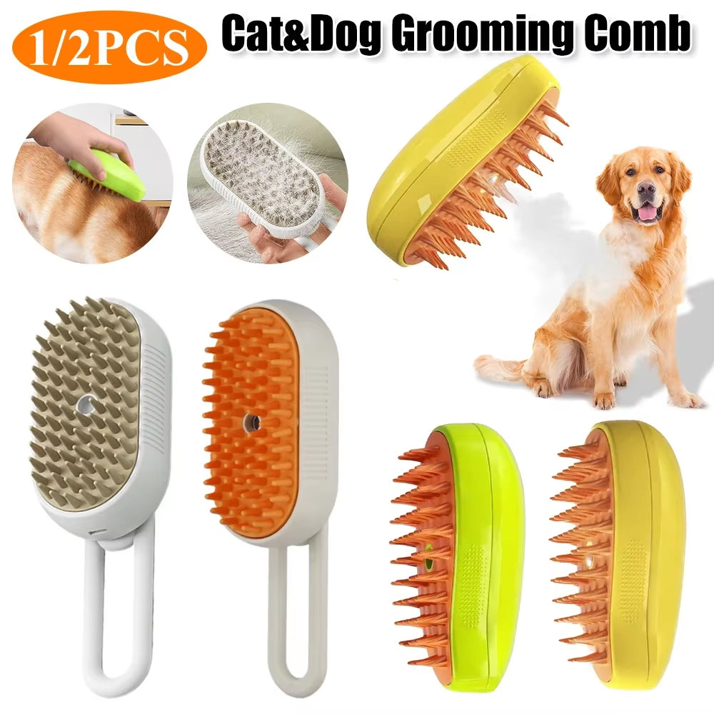 Steamy Cat Brush 3 in 1 Electric Anti-Splashing Cat Brush with Steam Spray for Massage Pet Grooming Comb Hair Removal Combs