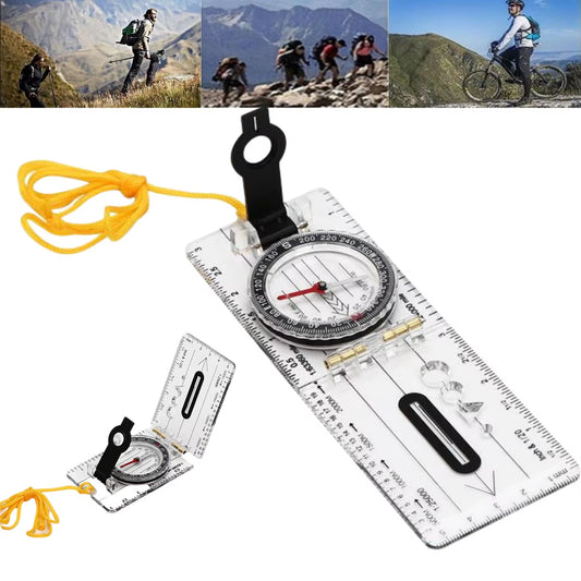 Folding Compass Multifunctional Outdoor Mini Compass Map Scale Ruler Waterproof Hiking Camping Survival Guiding Tool Wholesale