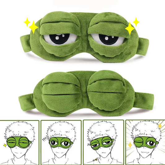 Funny Creative Pepe the Frog Sad Frog 3D Eye Mask Cover Cartoon Plush Sleeping Mask Travel Sleep Eye Mask