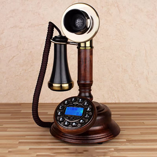 Wood Candlestick Retro Telephone Antique Phone Rotary / Button Dial,Caller ID,LCD Blue Backlit,Antique Landline Phone Telefono