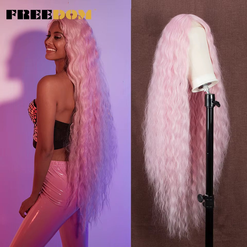 Synthetic Lace Front Wigs for Black Women 40 Inch Long Cosplay Wig Curly Lace Wigs Ombre Highlight Ginger White Pink Wig