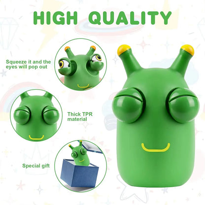 Green Bug Squeeze Toy Grass Eyes Popping Out Toy Sensory Fidget Toy Eyeball Bouncing Toy Slug Pop-It Toys for Toddler Kids Adult