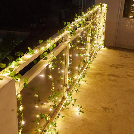 Solar String Light Artificial Leaf Flower Light Garland Christmas Decoration Outdoor Room Curtain Lamp for Wedding Party Garden