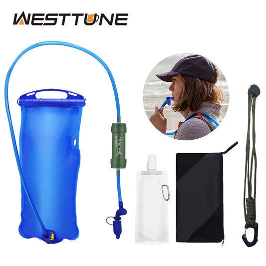 Outdoor Survival Water Filter Straw with Gravity Water Bag Portable Water Purifier Water Filtration System Emergency Accessories