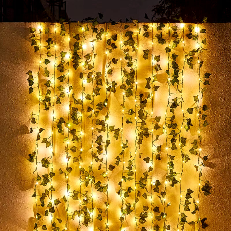 Solar String Light Artificial Leaf Flower Light Garland Christmas Decoration Outdoor Room Curtain Lamp for Wedding Party Garden