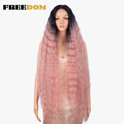 Synthetic Lace Front Wigs for Black Women 40 Inch Long Cosplay Wig Curly Lace Wigs Ombre Highlight Ginger White Pink Wig