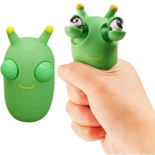 Green Bug Squeeze Toy Grass Eyes Popping Out Toy Sensory Fidget Toy Eyeball Bouncing Toy Slug Pop-It Toys for Toddler Kids Adult